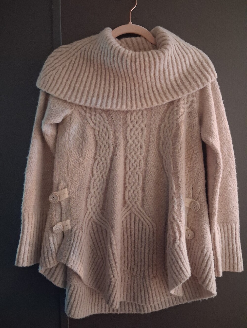 Angel of the North Women's Beige Cable Knit Cowl Neck Oversized Sweater XS